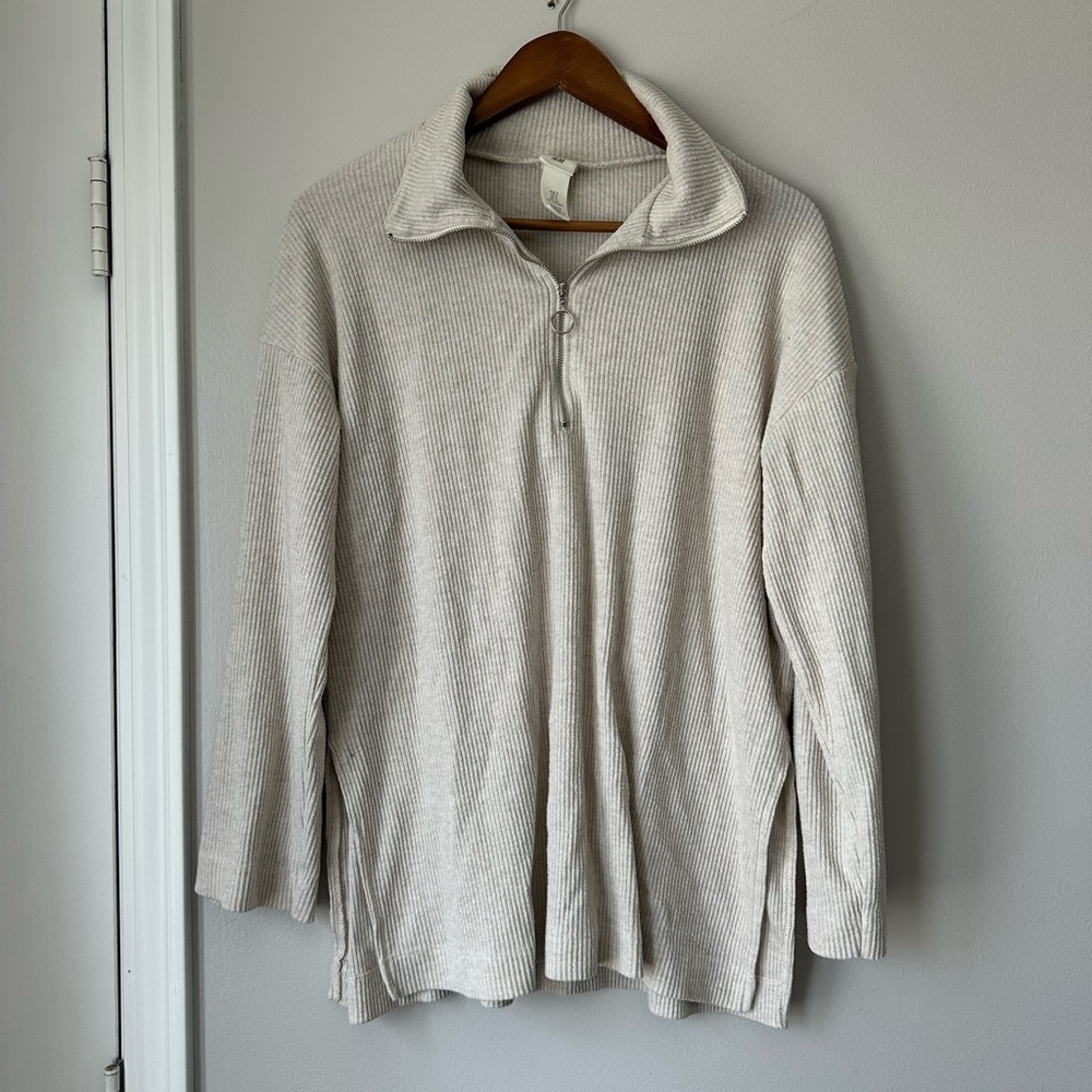 H&M | Cream Sweater with Quarter-Zip